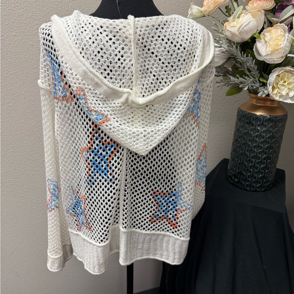 NWOT POL Star Crochet Hoodie Sweater Small Boho Open Knit Lightweight Layer - Picture 3 of 8